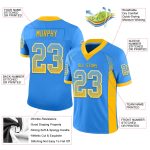 Personalized Electric Blue Gold White Mesh Fashion Football Jersey for Men Personalized Electric Blue Gold-White Mesh Drift
