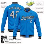 Personalized Electric Blue Gray Black Bomber Varsity Letterman Jacket Full-Snap Personalized Electric Blue Gray-Black Bomber
