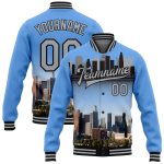 Personalized Los Angeles California City Edition 3D Electric Blue Gray-Black Full-Snap Varsity Letterman Bomber Jacket Personalized