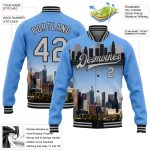 Personalized Los Angeles California City Edition 3D Electric Blue Gray-Black Full-Snap Varsity Letterman Bomber Jacket Personalized