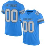 Personalized Electric Blue and Steel Gray Football Jersey, Authentic Mesh Design Personalized Electric Blue Gray-Steel Gray