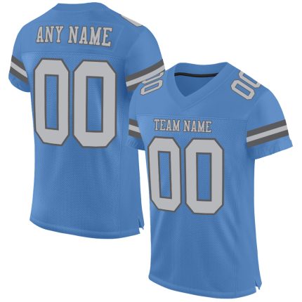 Personalized Electric Blue Gray Football Jersey - Steel Gray Mesh Football Jersey Personalized Electric Blue Gray-Steel Gray
