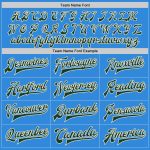Custom Team Name and Number Bomber Jacket in Electric Blue Green Cream Full-Snap Varsity Style Personalized Electric Blue