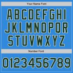 Custom Team Name and Number Bomber Jacket in Electric Blue Green Cream Full-Snap Varsity Style Personalized Electric Blue