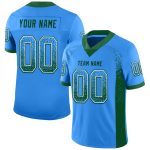 Personalized Electric Blue Green White Football Jersey Mesh Drift Design Personalized Electric Blue Green-White Mesh Drift