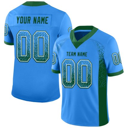 Personalized Electric Blue Green White Football Jersey Mesh Drift Design Personalized Electric Blue Green-White Mesh Drift
