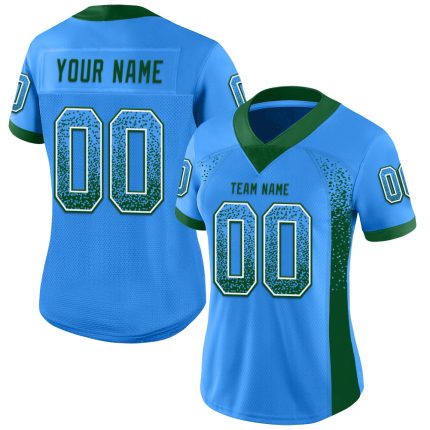 Custom Name Number Fashion Football Jersey - Electric Blue Green White Mesh Drift Design Personalized Electric Blue Green-White