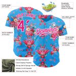 Personalized Baseball Jersey with Big Blue and Hot Pink 3D Flower Design, Northeast China Personalized Electric Blue Hot