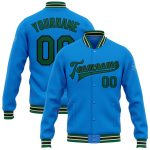 Personalized Electric Blue Green Letterman Varsity Bomber Full-Snap Jacket Personalized Electric Blue Kelly Green Black-Cream