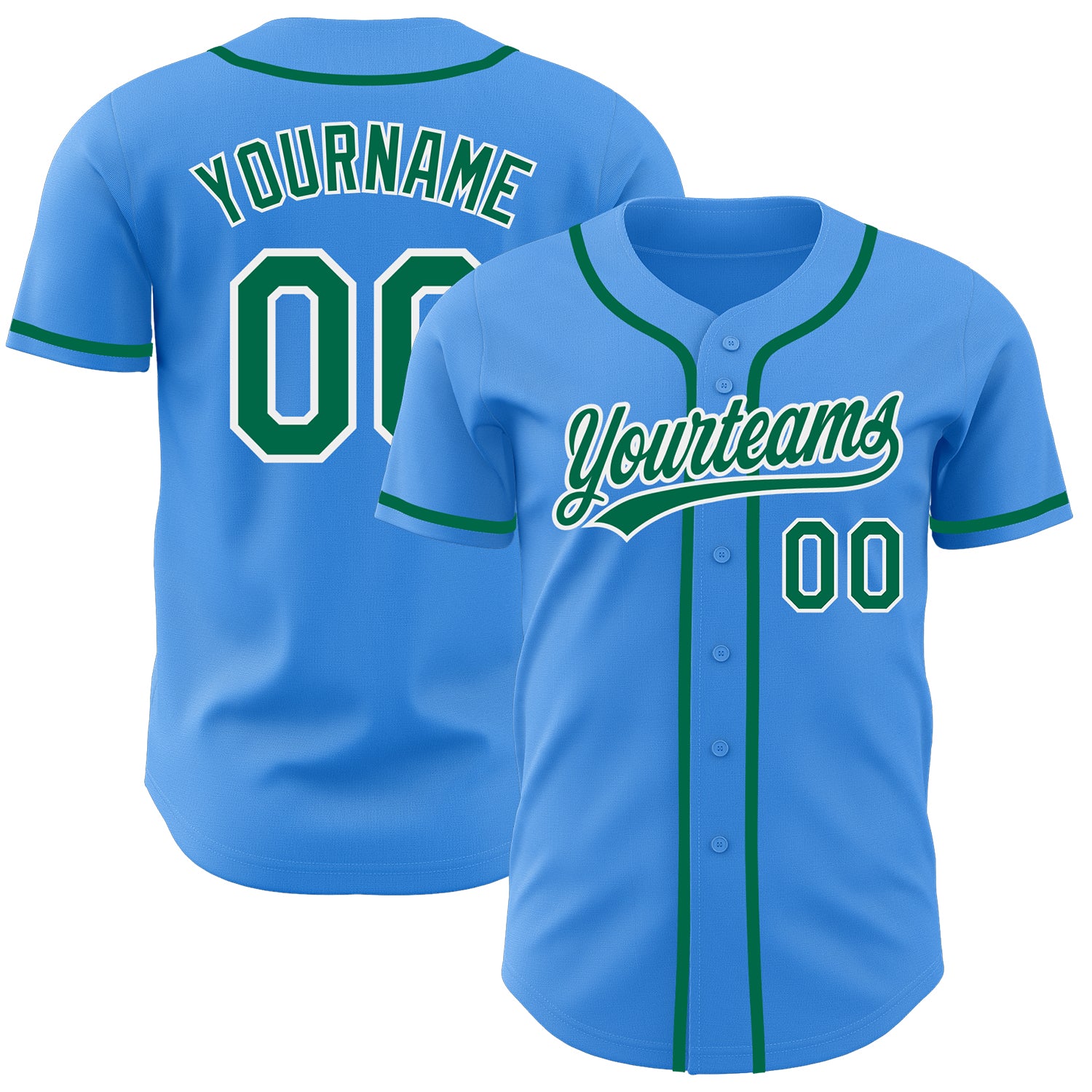 Custom Name Number Baseball Jersey in Electric Blue and Kelly Green-White, Personalized Authentic Team Apparel Personalized