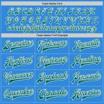 Personalized Electric Blue and Kelly Green Varsity Letterman Bomber Jacket Full-Snap Personalized Electric Blue Kelly Green-White