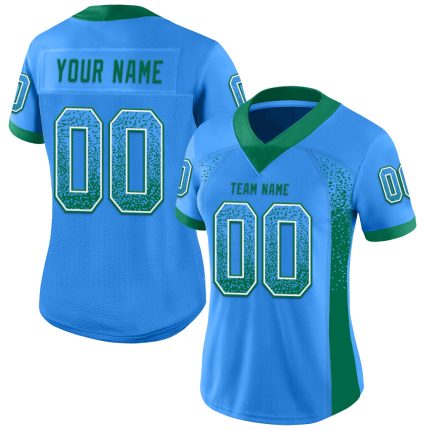 Custom Electric Blue Kelly Green-White Mesh Drift Football Jersey - Personalized Name & Number Personalized Electric Blue