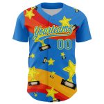 Custom Name & Number Champion Jersey - Electric Blue Light Yellow 3D Pattern Baseball Uniform Personalized Electric Blue