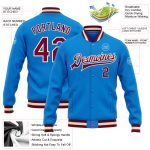 Custom Electric Blue Maroon-Cream Varsity Letterman Jacket with Personalized Name and Number - Full-Snap Bomber Style Personalized