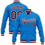 Custom Electric Blue Maroon-Cream Varsity Letterman Jacket with Personalized Name and Number - Full-Snap Bomber Style Personalized