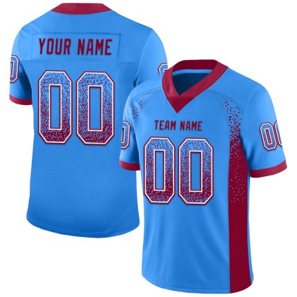 Custom Mens Drift Football Jersey - Personalized Electric Blue Maroon-White Mesh with Team Name and Number Personalized Electric