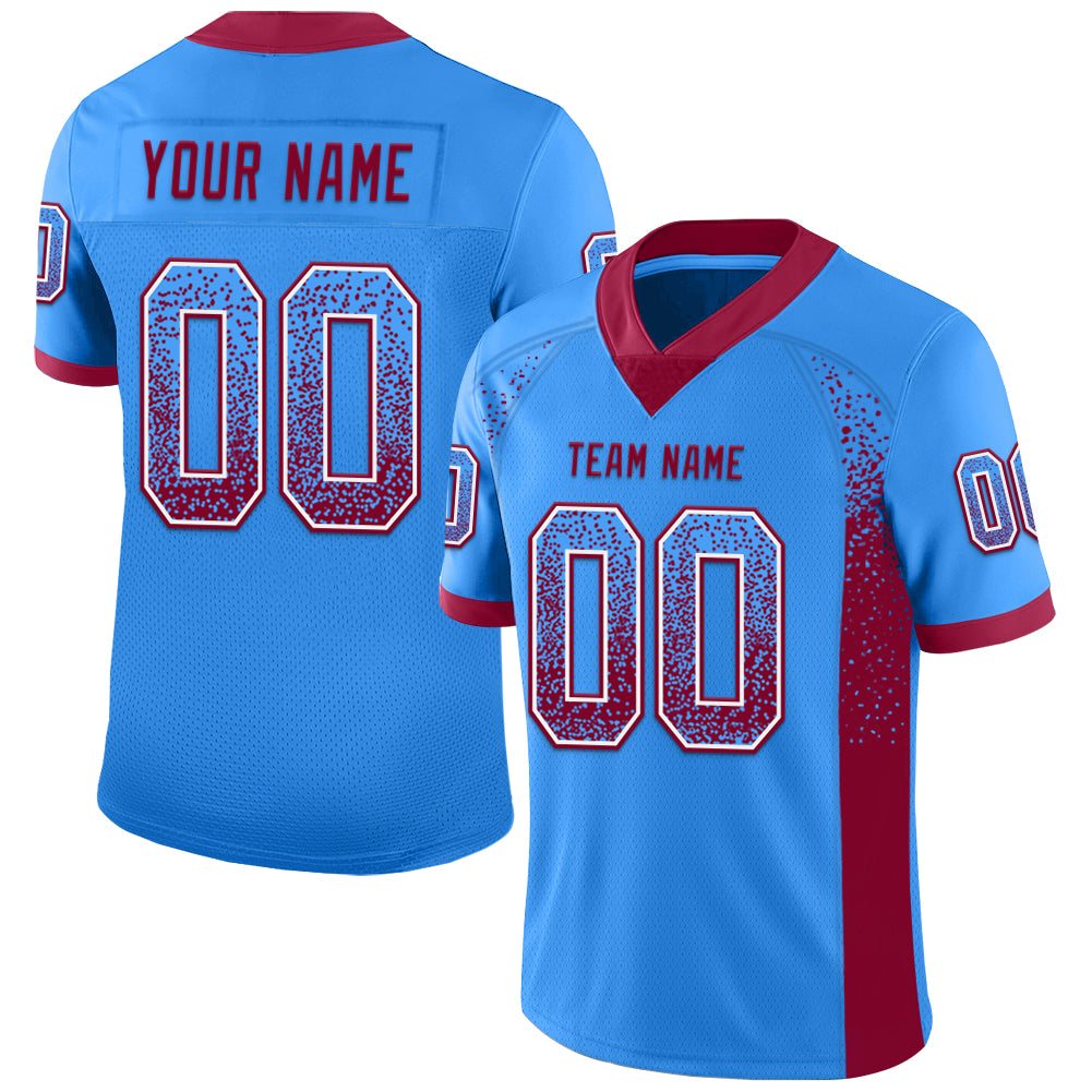 Custom Mens Drift Football Jersey - Personalized Electric Blue Maroon-White Mesh with Team Name and Number Personalized Electric