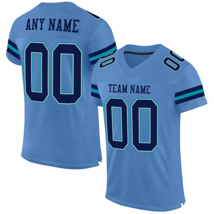 Personalized Electric Blue Gray Teal Mesh Football Jersey - Authentic Design Personalized Electric Blue Navy Gray-Teal Mesh