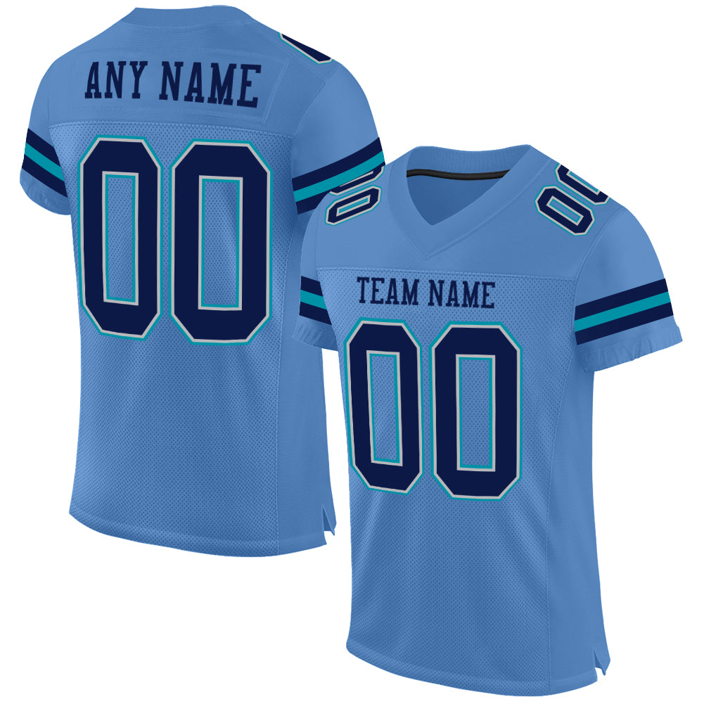 Personalized Electric Blue Gray Teal Mesh Football Jersey - Authentic Design Personalized Electric Blue Navy Gray-Teal Mesh
