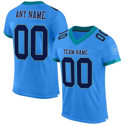 Custom Name and Number Electric Blue Navy Gray Teal Mesh Football Jersey - Personalized Authentic Team Apparel Personalized