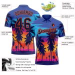 Electric Blue Navy-Orange 3D Hawaii Palm Trees Golf Polo Shirt - Personalized Performance Wear Personalized Electric Blue