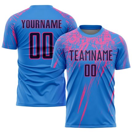 Personalized Electric Blue Navy Pink Soccer Jersey - Sublimation Uniform Personalized Electric Blue Navy-Pink Sublimation