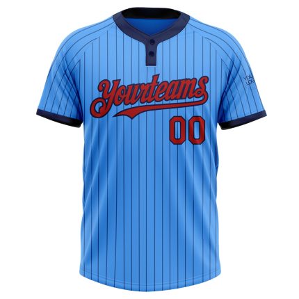 Personalized Two-Button Softball Jersey - Electric Blue Navy Pinstripe Unisex Design Personalized Electric Blue Navy Pinstripe