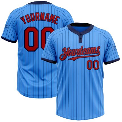 Personalized Two-Button Softball Jersey - Electric Blue Navy Pinstripe Unisex Design Personalized Electric Blue Navy Pinstripe