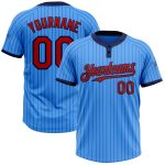 Custom Electric Blue Navy Pinstripe Softball Jersey with Red Two-Button Design, Unisex, Personalized Name and Number Personalized
