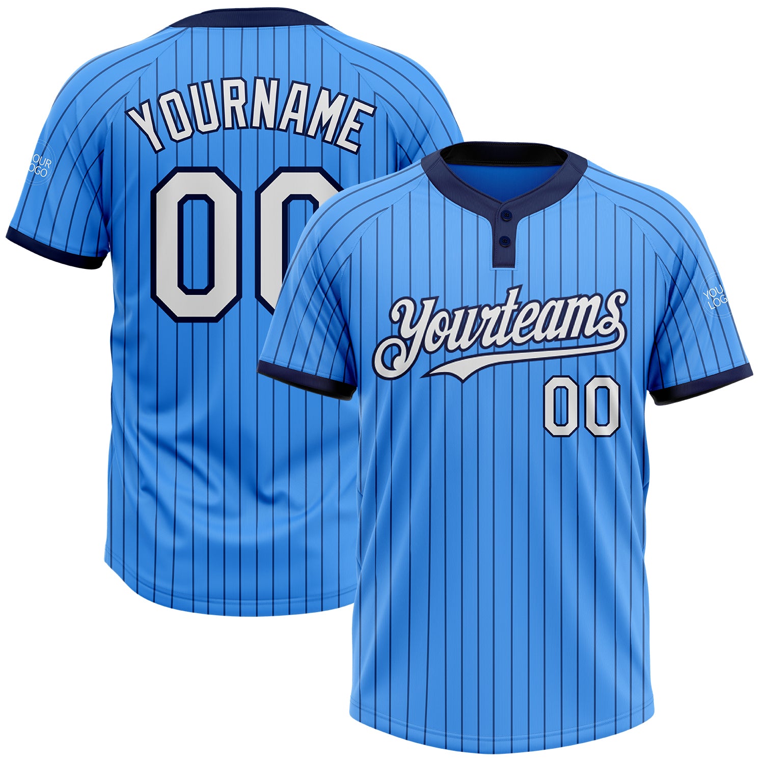 Custom Name Number Unisex Softball Jersey Electric Blue Navy Pinstripe Two-Button Personalized Design Personalized Electric