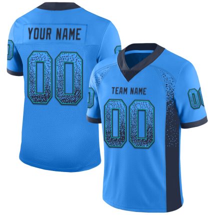 Personalized Electric Blue Navy Teal Fashion Football Jersey - Mesh Drift Design Personalized Electric Blue Navy-Teal Mesh