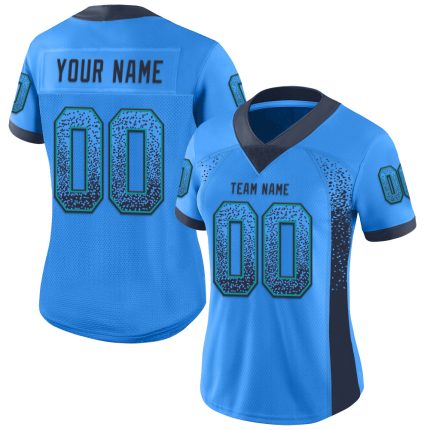 Personalized Electric Blue Navy Teal Fashion Football Jersey - Mesh Drift Design Personalized Electric Blue Navy-Teal Mesh