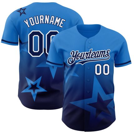 Personalized Twinkle Star Baseball Jersey in Electric Blue Navy-White 3D Gradient Style Personalized Electric Blue Navy-White