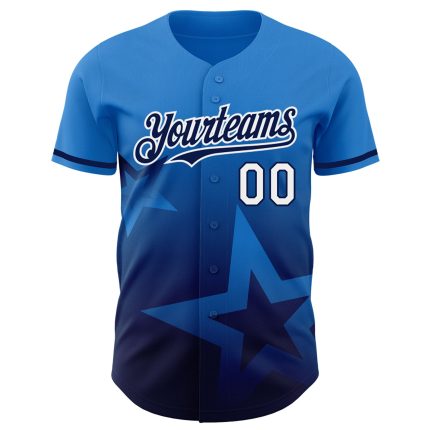 Personalized Twinkle Star Baseball Jersey in Electric Blue Navy-White 3D Gradient Style Personalized Electric Blue Navy-White