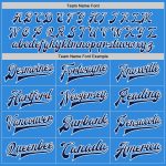 Personalized Two Tone Electric Blue Navy White Varsity Letterman Bomber Jacket Full Snap Personalized Electric Blue Navy-White