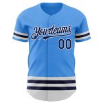 Electric Blue Baseball Jersey with Navy-White Lines - Customizable Design Personalized Electric Blue Navy-White Line Baseball
