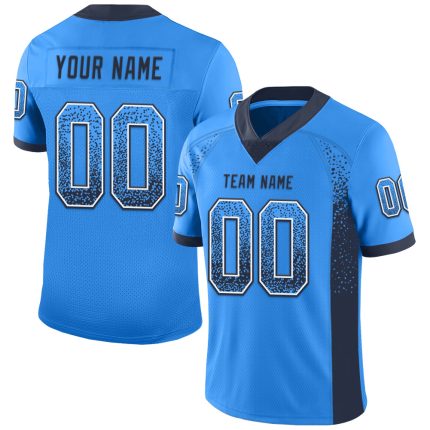 Electric Blue Personalized Football Jersey - Navy-White Mesh Drift Style Personalized Electric Blue Navy-White Mesh Drift