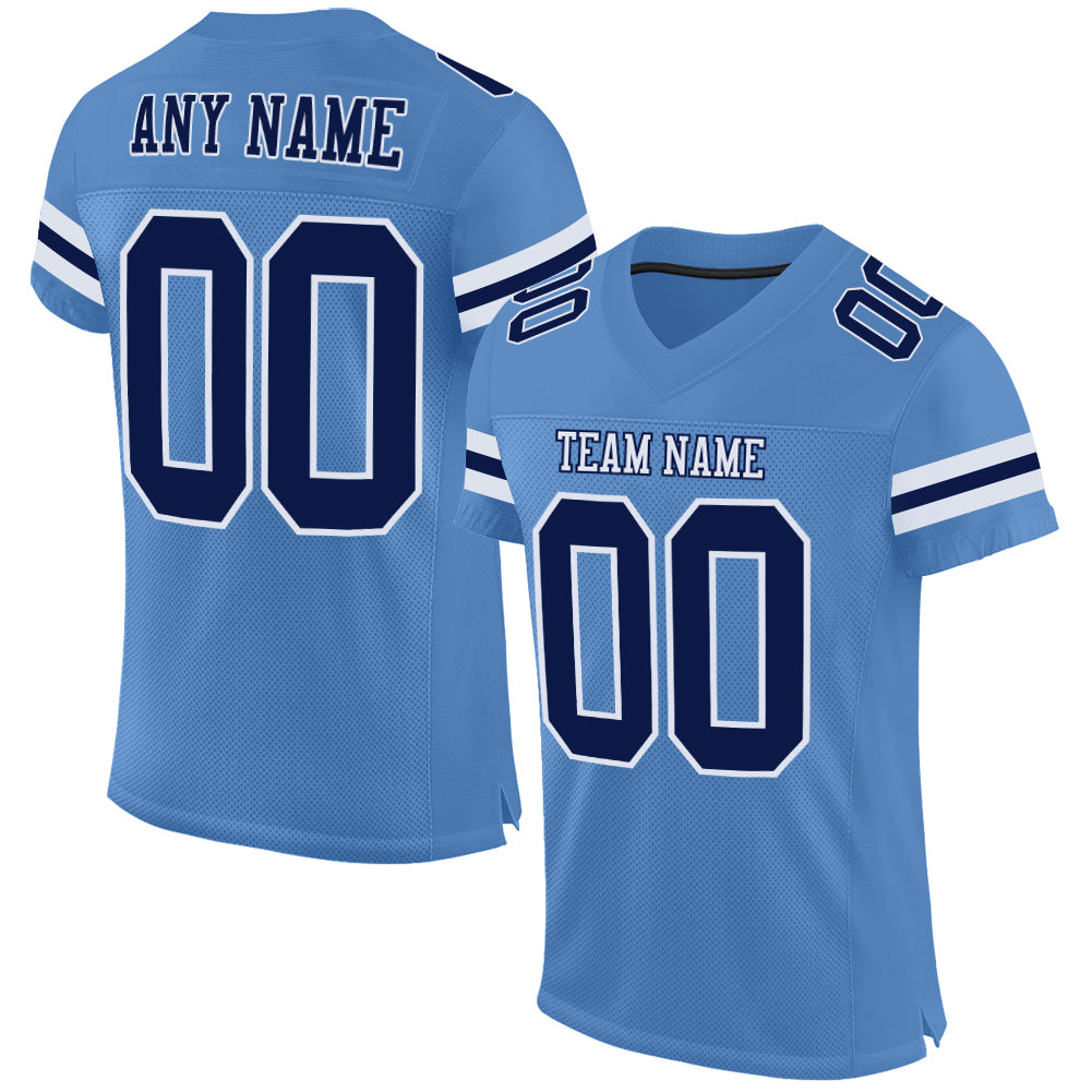 Personalized Electric Blue Mesh Football Jersey - Navy and White Design Personalized Electric Blue Navy-White Mesh Football
