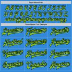 Custom Team Name & Number Bomber Jacket - Electric Blue Neon Green Black Full-Snap Varsity Letterman Two Tone Jacket Personalized