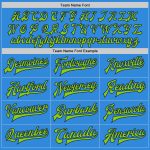 Personalized Two Tone Electric Blue Navy Varsity Letterman Bomber Full-Snap Jacket Personalized Electric Blue Neon Green-Navy