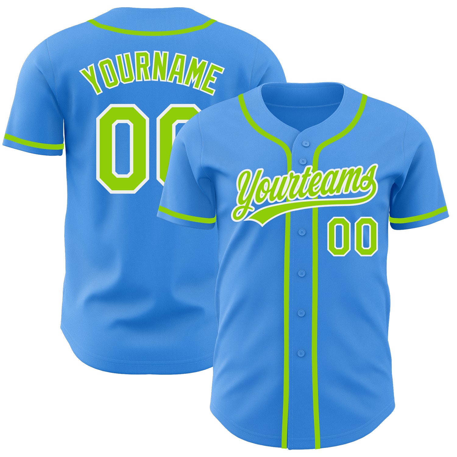 Custom Authentic Baseball Jersey with Personalized Name and Number, Electric Blue and Neon Green-White Design Personalized