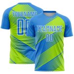 Personalized Electric Blue Neon Soccer Jersey with Green-White Lines - Sublimation Uniform Personalized Electric Blue Neon