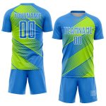 Custom Sublimation Soccer Jersey with Personalized Electric Blue Neon Green-White Lines, Team Name & Number Personalized