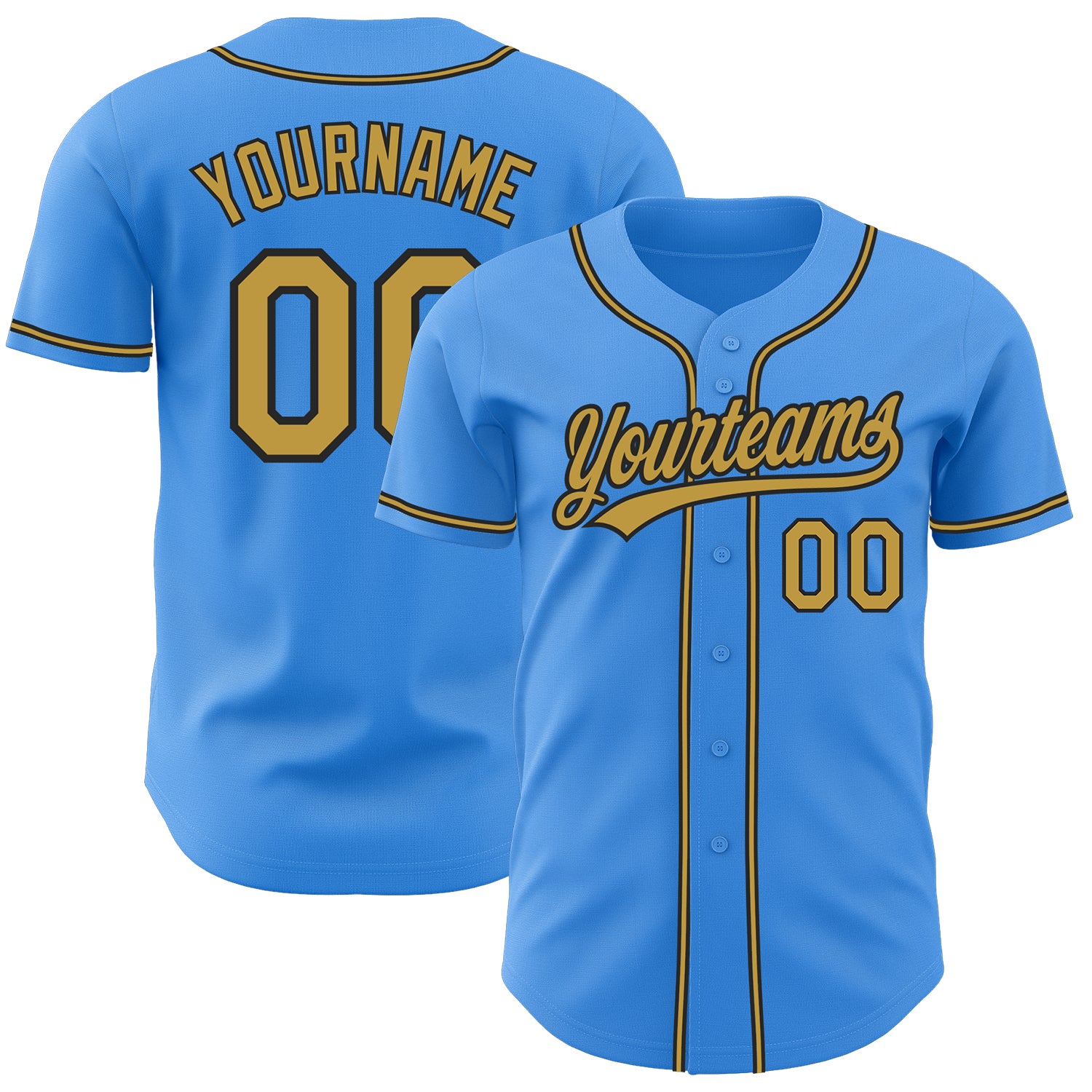 Personalized Electric Blue Black Gold Baseball Jersey for Men and Women Personalized Electric Blue Old Gold-Black Baseball