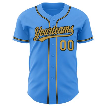 Personalized Electric Blue Black Gold Baseball Jersey for Men and Women Personalized Electric Blue Old Gold-Black Baseball