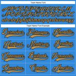 Personalized Electric Blue Hockey Lace Neck Jersey in Old Gold and Black Personalized Electric Blue Old Gold-Black Hockey