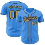Personalized Electric Blue Navy Baseball Jersey with Old Gold Accents Personalized Electric Blue Old Gold-Navy Baseball Jersey