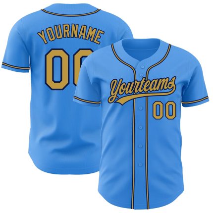 Personalized Electric Blue Navy Baseball Jersey with Old Gold Accents Personalized Electric Blue Old Gold-Navy Baseball Jersey