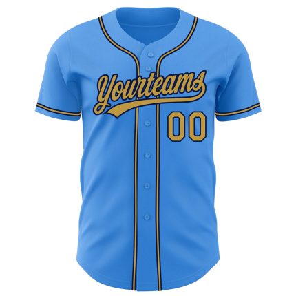 Personalized Electric Blue Navy Baseball Jersey with Old Gold Accents Personalized Electric Blue Old Gold-Navy Baseball Jersey
