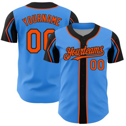 Custom Name & Number Personalized Electric Blue Orange-Black Authentic Baseball Jersey - 3 Colors Available Personalized